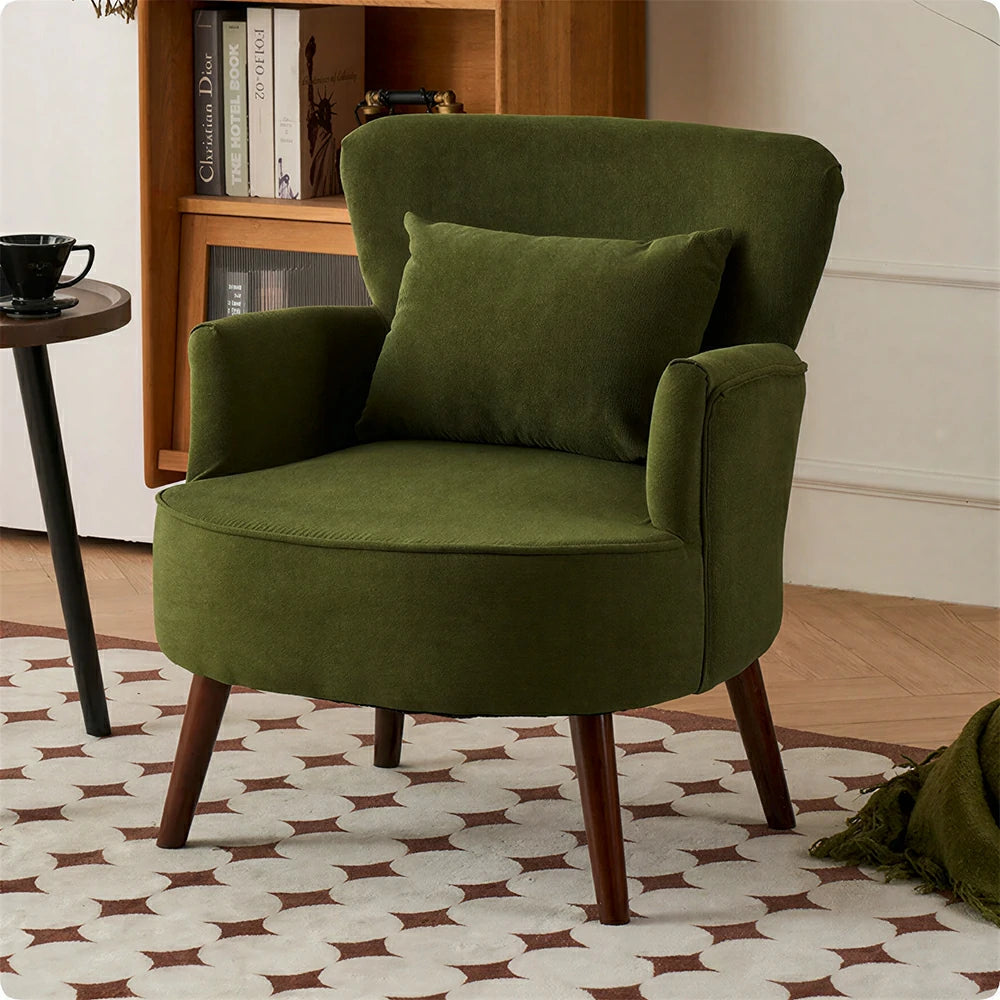 LIVARA Standard Back Corduroy Lounge Chair with Solid Wood Legs for Living Room Bedroom - Dark Green