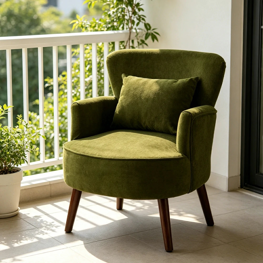 LIVARA Standard Back Corduroy Lounge Chair with Solid Wood Legs for Living Room Bedroom - Dark Green