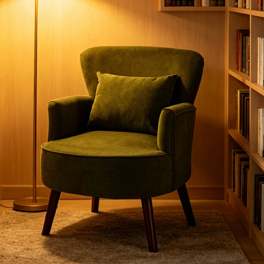 LIVARA Standard Back Corduroy Lounge Chair with Solid Wood Legs for Living Room Bedroom - Dark Green