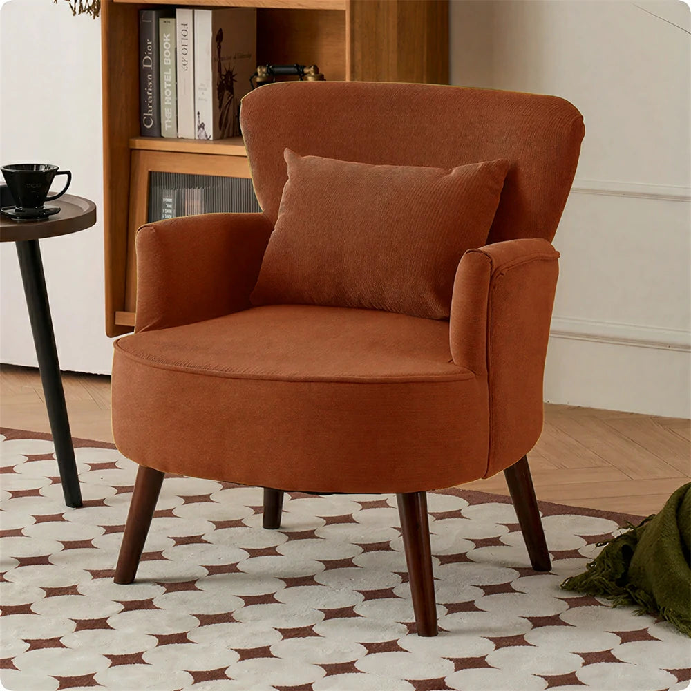 LIVARA Standard Back Corduroy Lounge Chair with Solid Wood Legs for Living Room Bedroom - Caramel Brown