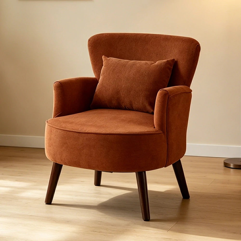LIVARA Standard Back Corduroy Lounge Chair with Solid Wood Legs for Living Room Bedroom - Caramel Brown