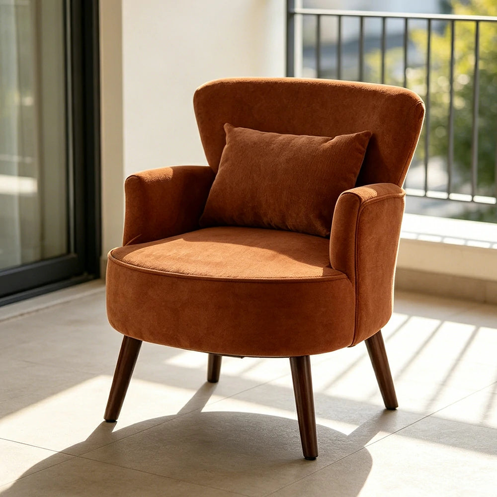 LIVARA Standard Back Corduroy Lounge Chair with Solid Wood Legs for Living Room Bedroom - Caramel Brown