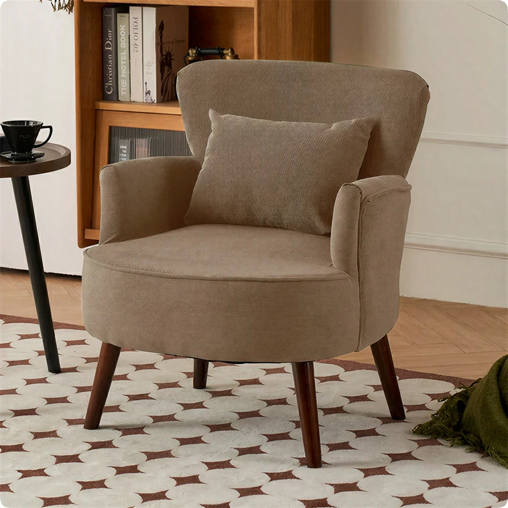 LIVARA Standard Back Corduroy Lounge Chair with Solid Wood Legs for Living Room Bedroom - Light Khaki