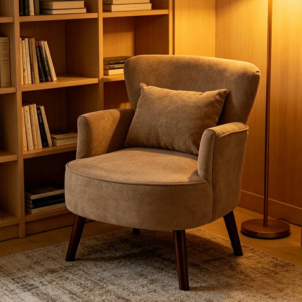 LIVARA Standard Back Corduroy Lounge Chair with Solid Wood Legs for Living Room Bedroom - Light Khaki
