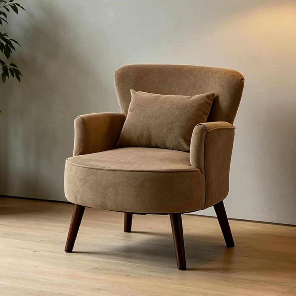 LIVARA Standard Back Corduroy Lounge Chair with Solid Wood Legs for Living Room Bedroom - Light Khaki