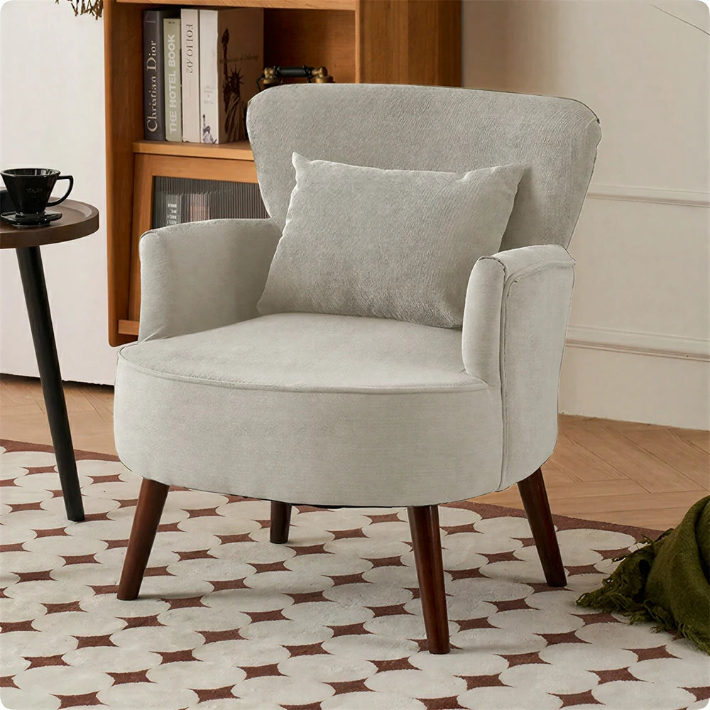 LIVARA Standard Back Corduroy Lounge Chair with Solid Wood Legs for Living Room Bedroom - White