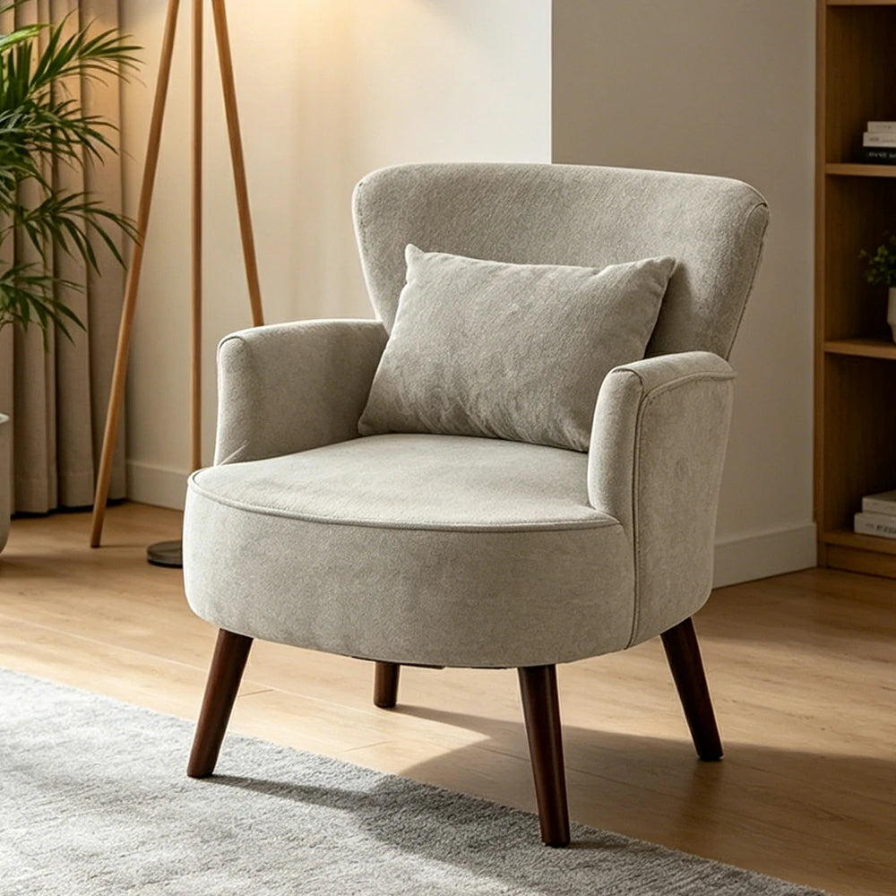 LIVARA Standard Back Corduroy Lounge Chair with Solid Wood Legs for Living Room Bedroom - White