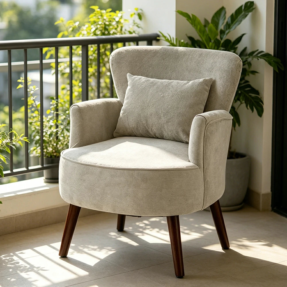 LIVARA Standard Back Corduroy Lounge Chair with Solid Wood Legs for Living Room Bedroom - White