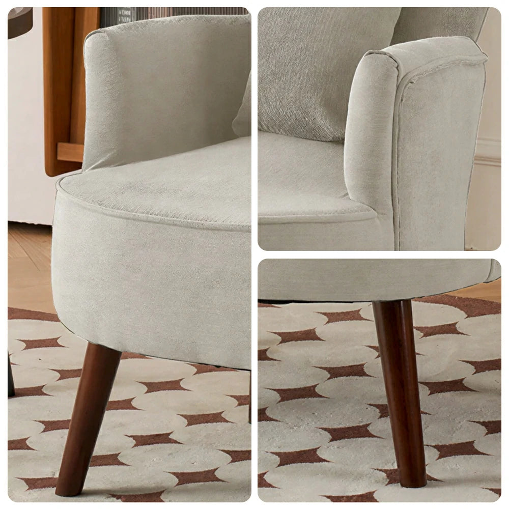 LIVARA Standard Back Corduroy Lounge Chair with Solid Wood Legs for Living Room Bedroom - White