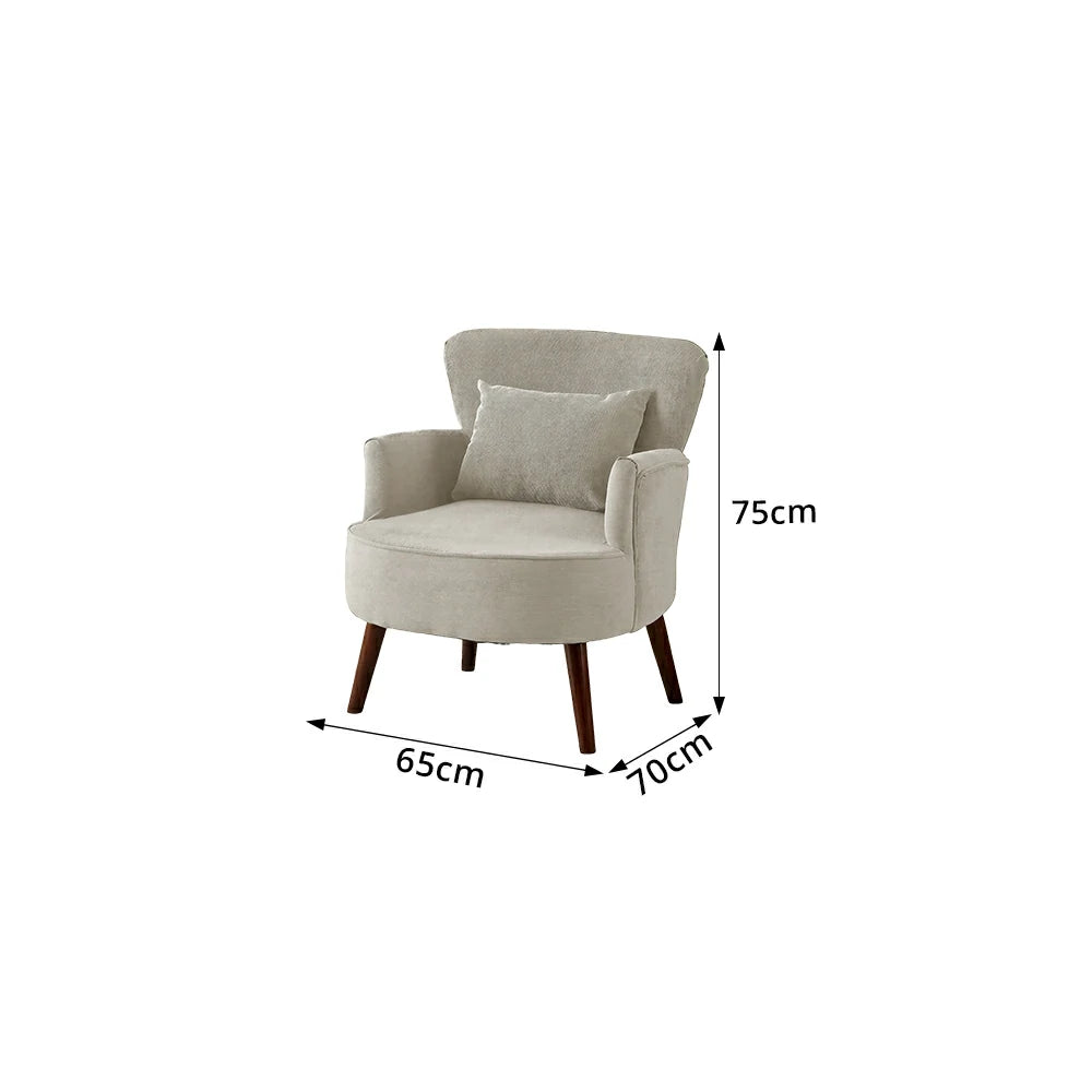 LIVARA Standard Back Corduroy Lounge Chair with Solid Wood Legs for Living Room Bedroom - White