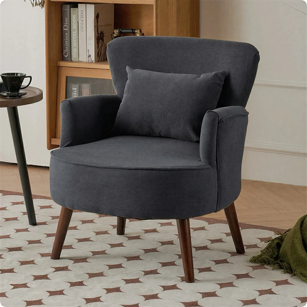 LIVARA Standard Back Corduroy Lounge Chair with Solid Wood Legs for Living Room Bedroom - Dark Grey