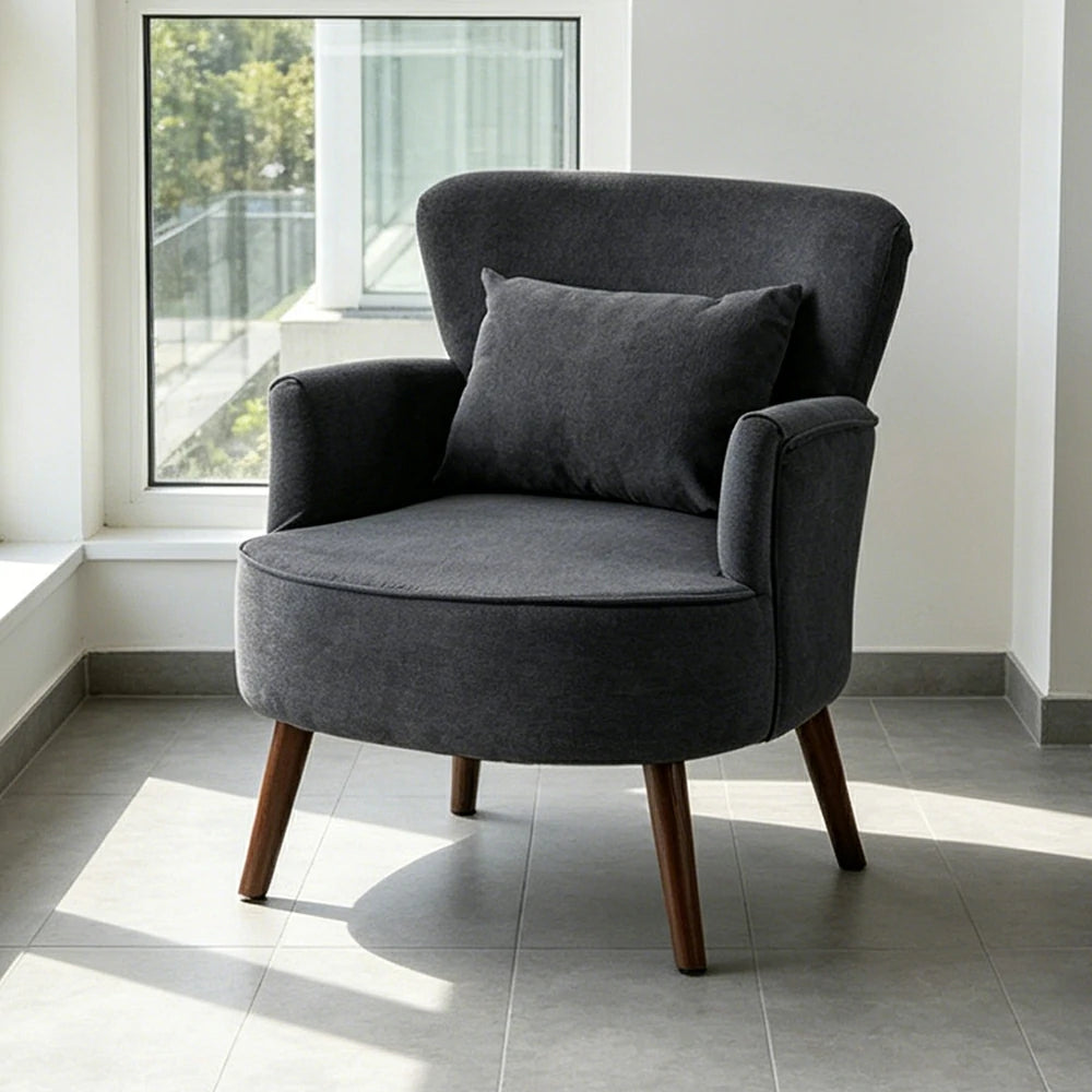 LIVARA Standard Back Corduroy Lounge Chair with Solid Wood Legs for Living Room Bedroom - Dark Grey