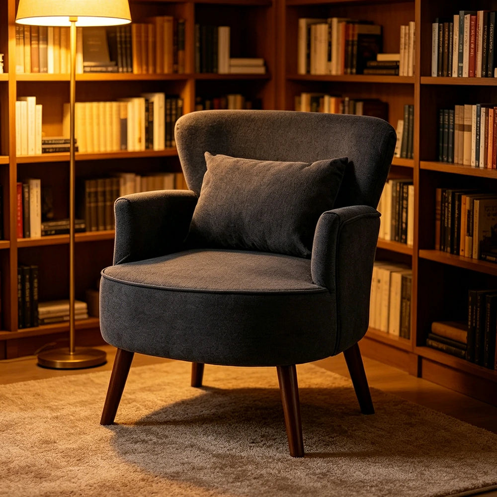 LIVARA Standard Back Corduroy Lounge Chair with Solid Wood Legs for Living Room Bedroom - Dark Grey