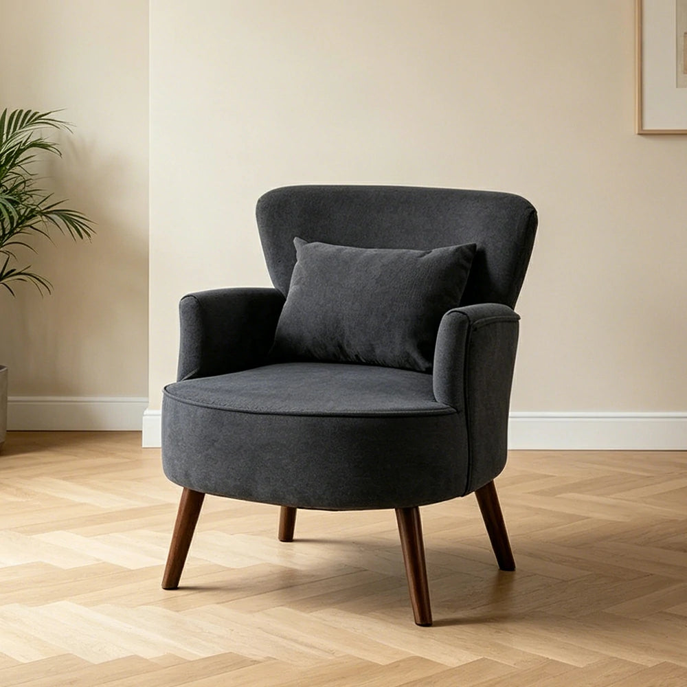 LIVARA Standard Back Corduroy Lounge Chair with Solid Wood Legs for Living Room Bedroom - Dark Grey