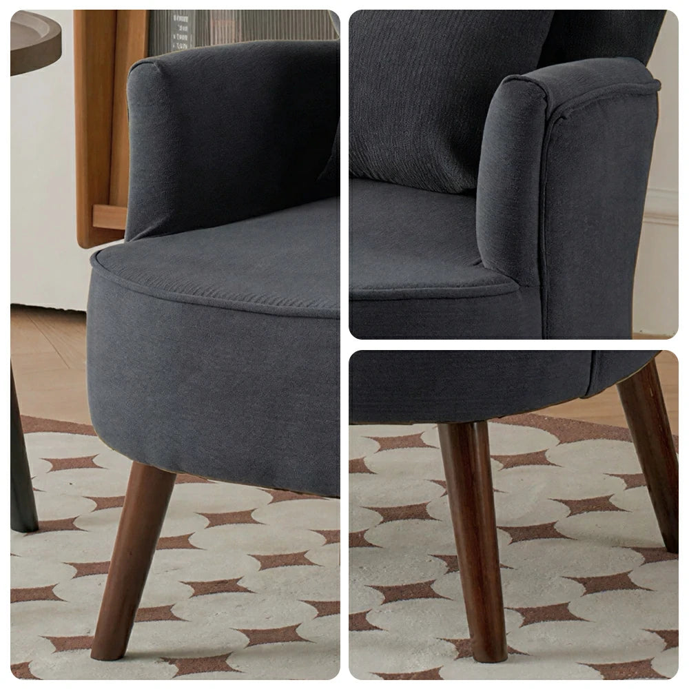 LIVARA Standard Back Corduroy Lounge Chair with Solid Wood Legs for Living Room Bedroom - Dark Grey
