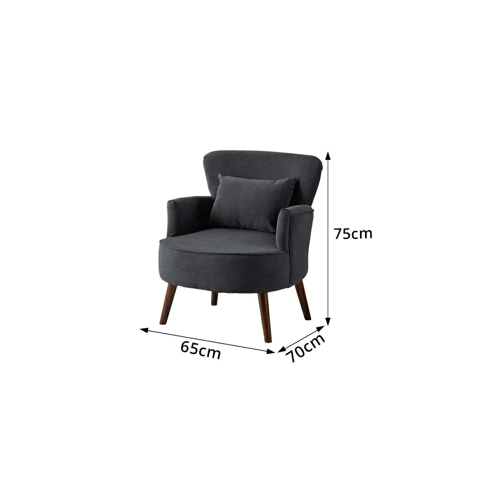 LIVARA Standard Back Corduroy Lounge Chair with Solid Wood Legs for Living Room Bedroom - Dark Grey