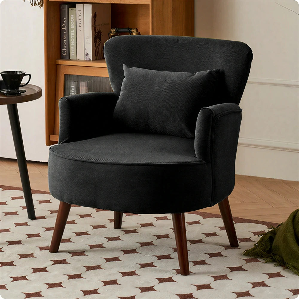 LIVARA Standard Back Corduroy Lounge Chair with Solid Wood Legs for Living Room Bedroom - Black