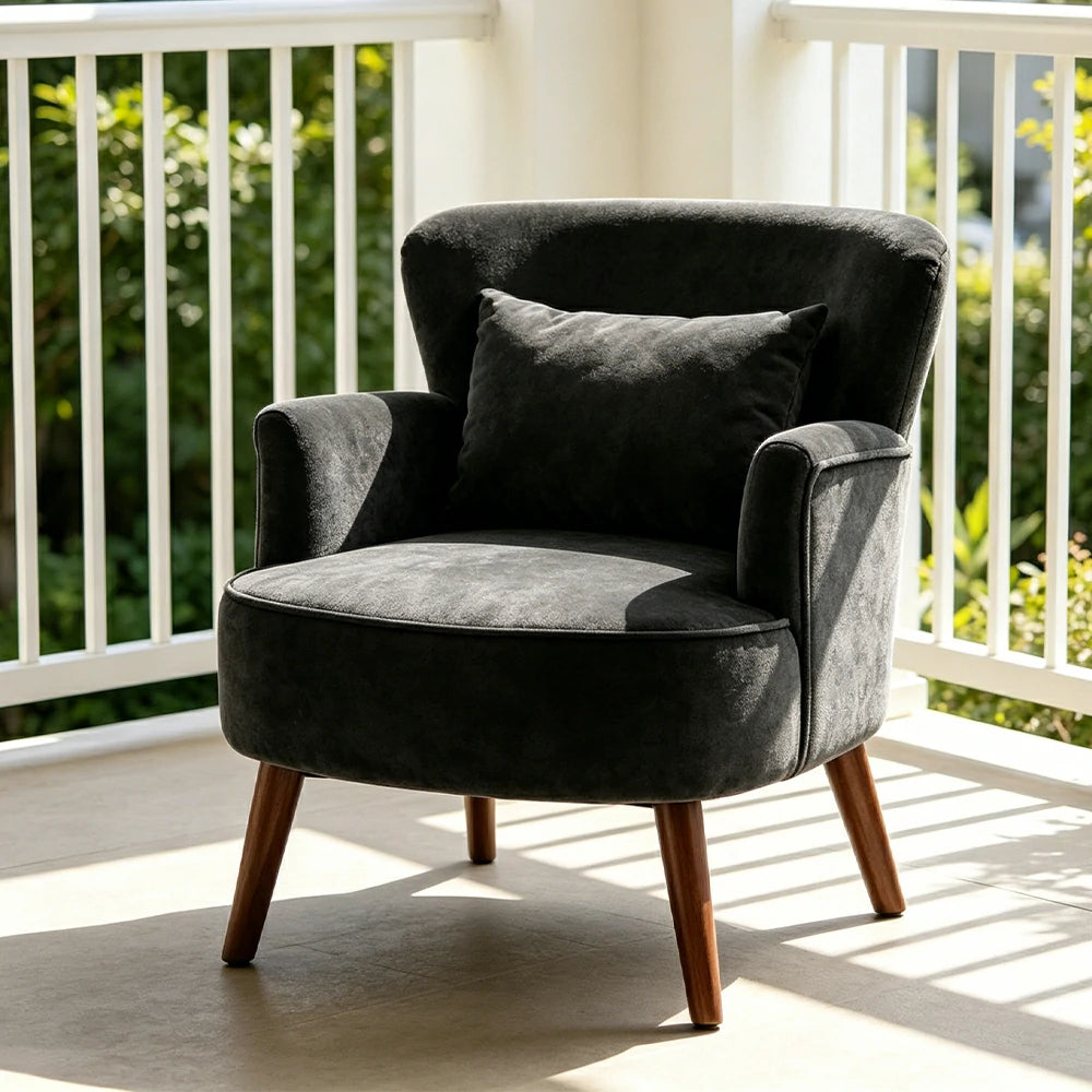 LIVARA Standard Back Corduroy Lounge Chair with Solid Wood Legs for Living Room Bedroom - Black