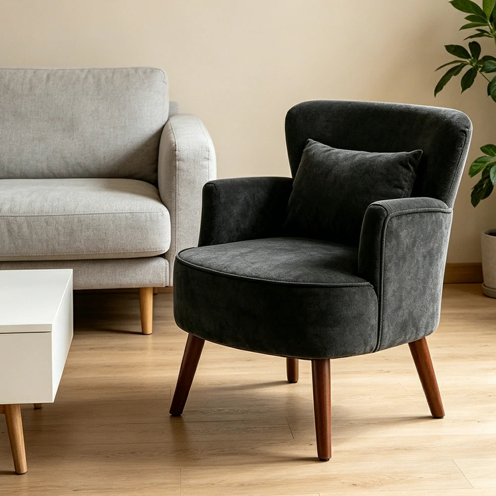 LIVARA Standard Back Corduroy Lounge Chair with Solid Wood Legs for Living Room Bedroom - Black