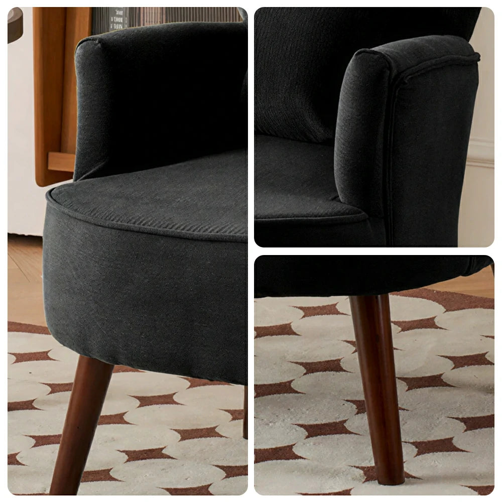 LIVARA Standard Back Corduroy Lounge Chair with Solid Wood Legs for Living Room Bedroom - Black