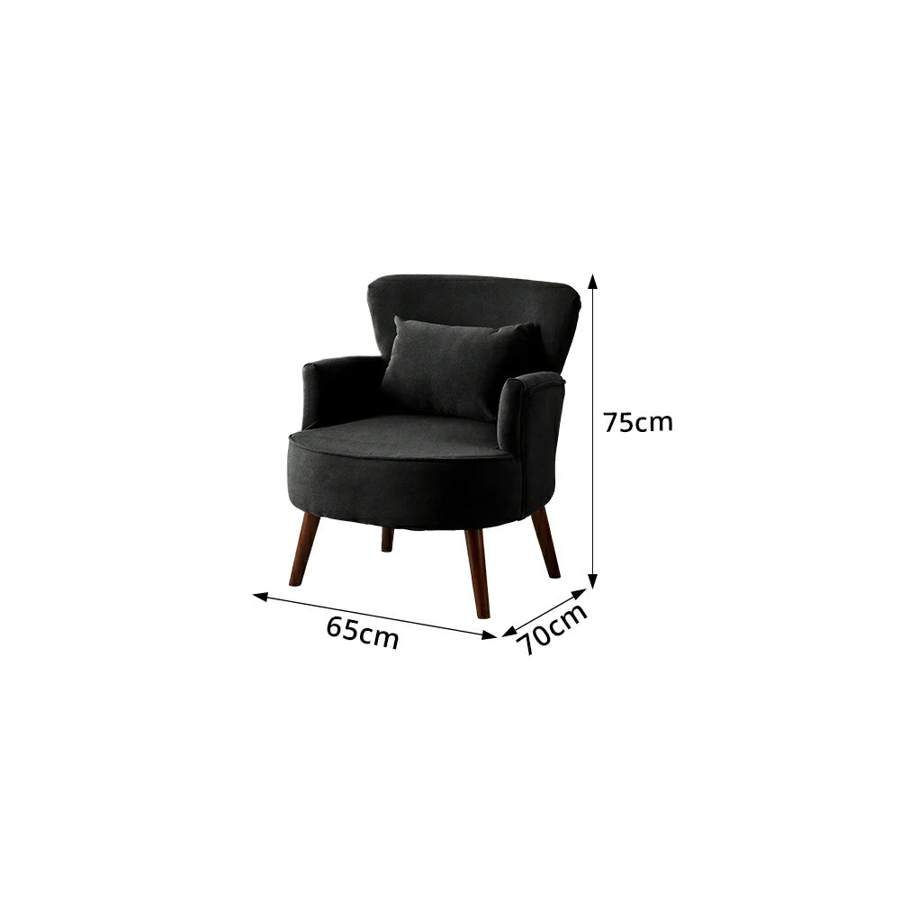 LIVARA Standard Back Corduroy Lounge Chair with Solid Wood Legs for Living Room Bedroom - Black