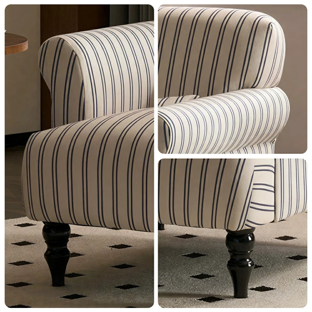 LIVARA Fine Stripe Printed Velvet Lounge Chair with Solid Wood Legs for Living Room - Striped Pattern