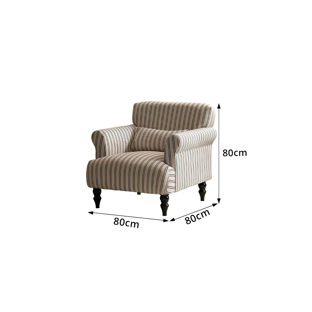 LIVARA Fine Stripe Printed Velvet Lounge Chair with Solid Wood Legs for Living Room - Striped Pattern