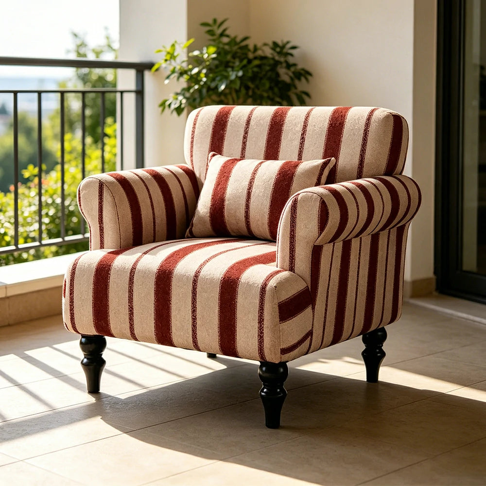 LIVARA Breathable Cotton Linen Lounge Chair with Solid Wood Legs for Living Room Bedroom - Brick Red