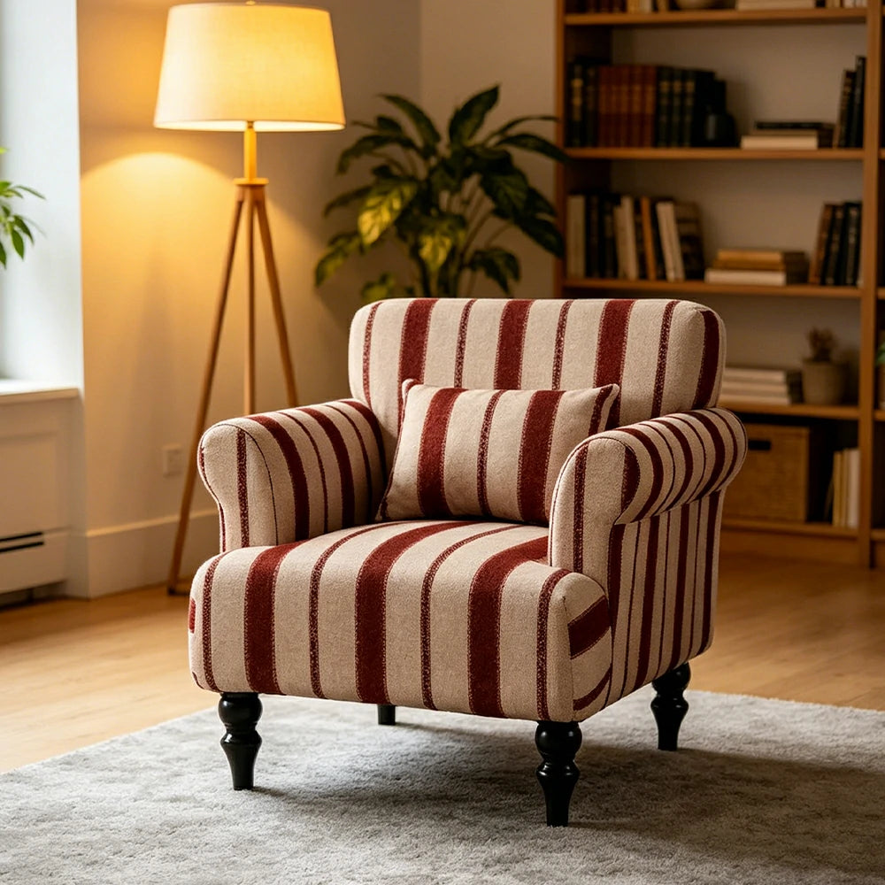 LIVARA Breathable Cotton Linen Lounge Chair with Solid Wood Legs for Living Room Bedroom - Brick Red