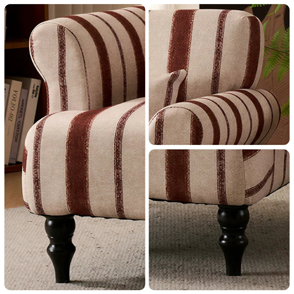 LIVARA Breathable Cotton Linen Lounge Chair with Solid Wood Legs for Living Room Bedroom - Brick Red