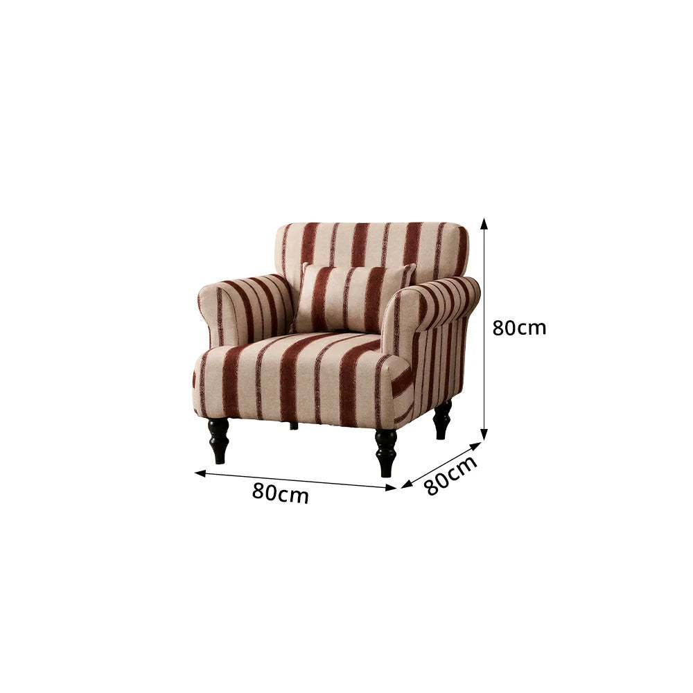 LIVARA Breathable Cotton Linen Lounge Chair with Solid Wood Legs for Living Room Bedroom - Brick Red