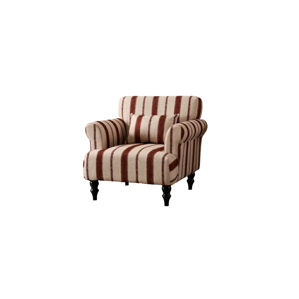 LIVARA Breathable Cotton Linen Lounge Chair with Solid Wood Legs for Living Room Bedroom - Brick Red