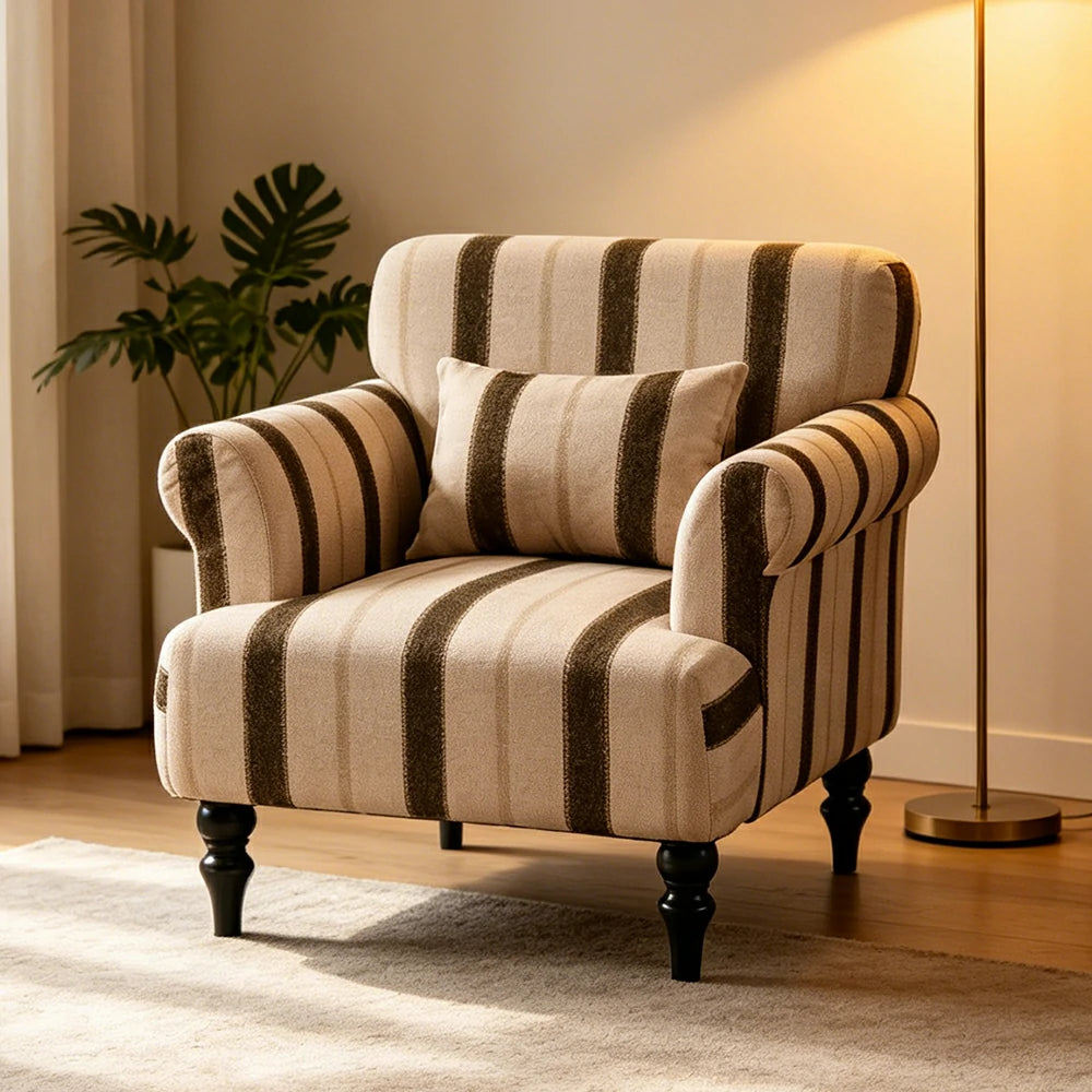 LIVARA Breathable Cotton Linen Lounge Chair with Solid Wood Legs for Living Room Bedroom - Dark Green