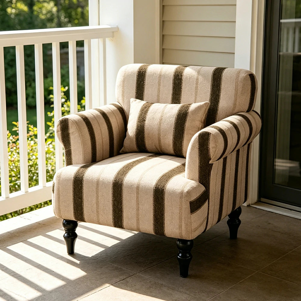 LIVARA Breathable Cotton Linen Lounge Chair with Solid Wood Legs for Living Room Bedroom - Dark Green