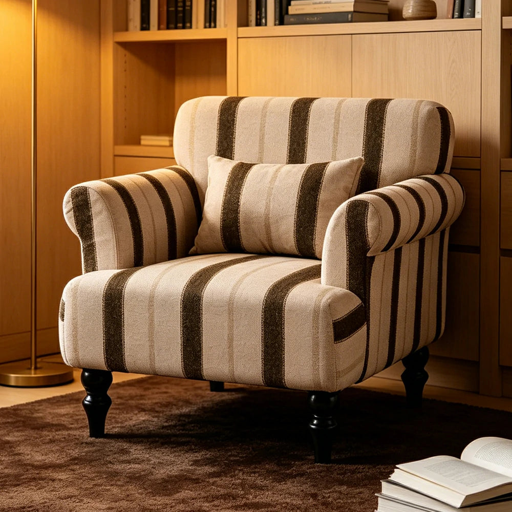 LIVARA Breathable Cotton Linen Lounge Chair with Solid Wood Legs for Living Room Bedroom - Dark Green