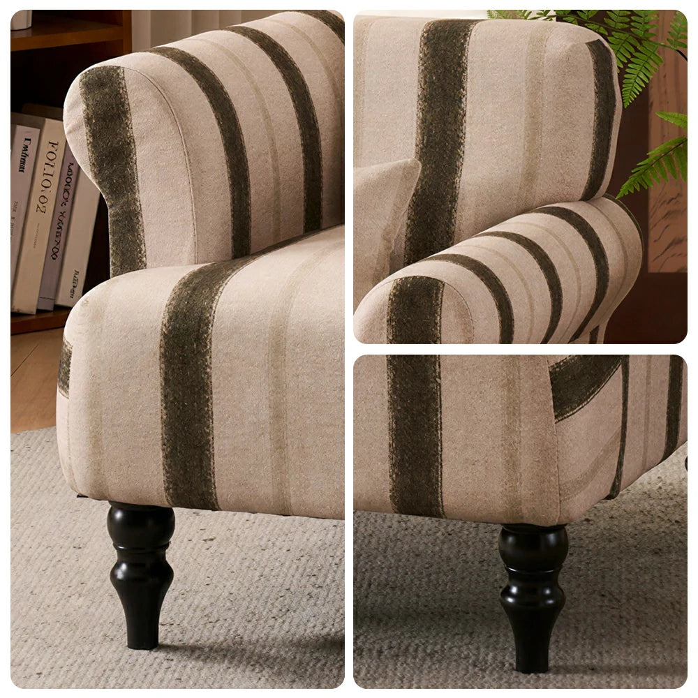 LIVARA Breathable Cotton Linen Lounge Chair with Solid Wood Legs for Living Room Bedroom - Dark Green