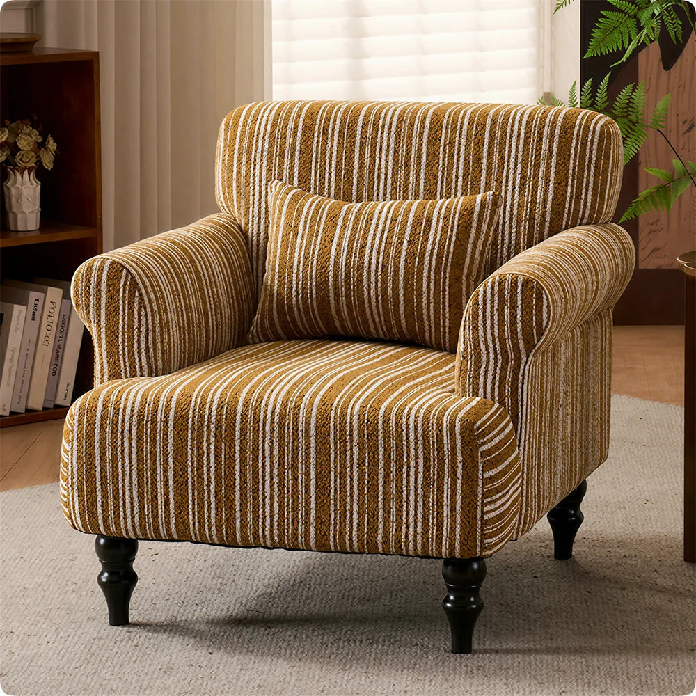 LIVARA Boucle Lounge Chair with Solid Wood Legs for Living Room Bedroom - Autumn Yellow