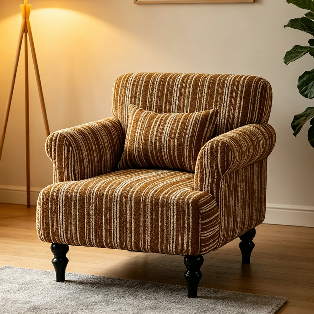 LIVARA Boucle Lounge Chair with Solid Wood Legs for Living Room Bedroom - Autumn Yellow