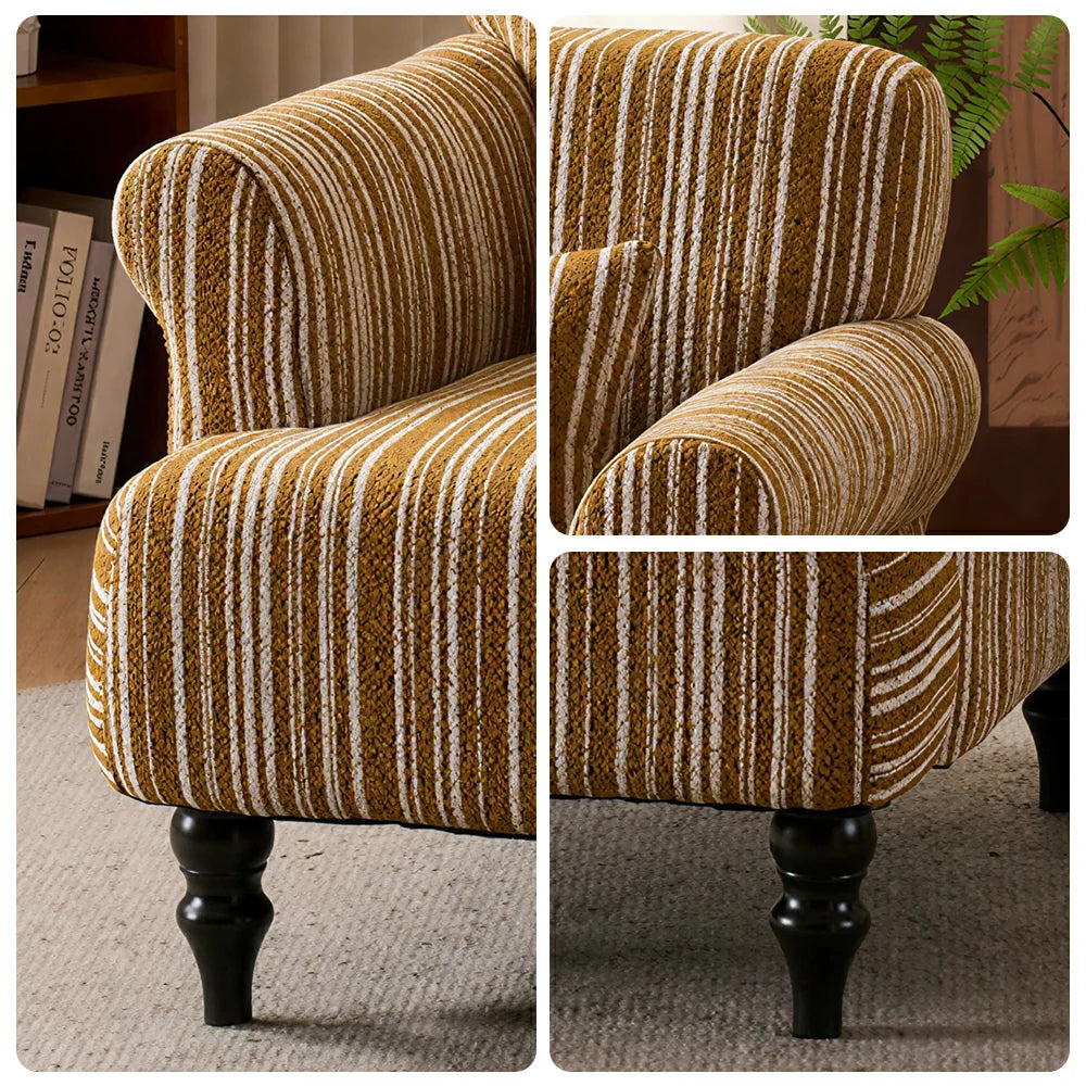 LIVARA Boucle Lounge Chair with Solid Wood Legs for Living Room Bedroom - Autumn Yellow