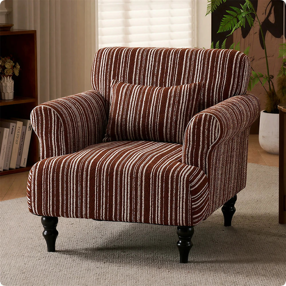LIVARA Boucle Lounge Chair with Solid Wood Legs for Living Room Bedroom - Red