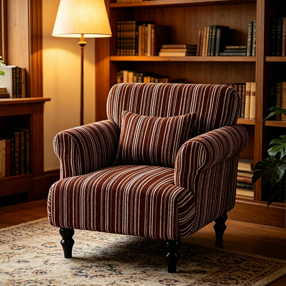 LIVARA Boucle Lounge Chair with Solid Wood Legs for Living Room Bedroom - Red