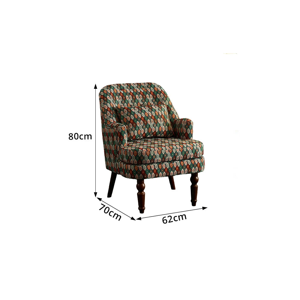 LIVARA Gothic Windowpane Lounge Chair with Vintage Solid Wood Legs for Living Room - Gothic Pattern