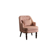 LIVARA Gothic Windowpane Lounge Chair with Vintage Solid Wood Legs for Living Room - Pink Pattern