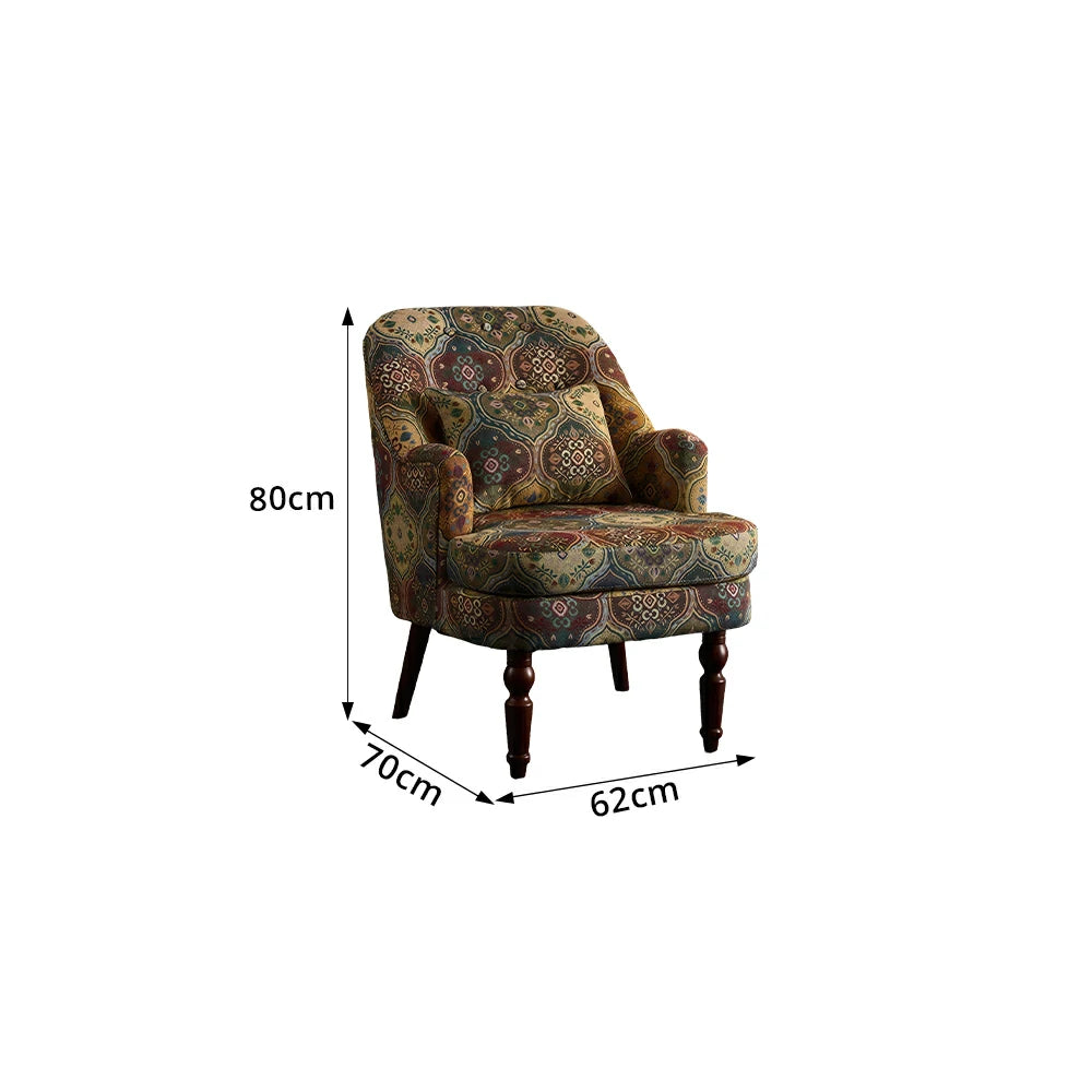 LIVARA Gothic Windowpane Lounge Chair with Vintage Solid Wood Legs for Living Room - Green Pattern