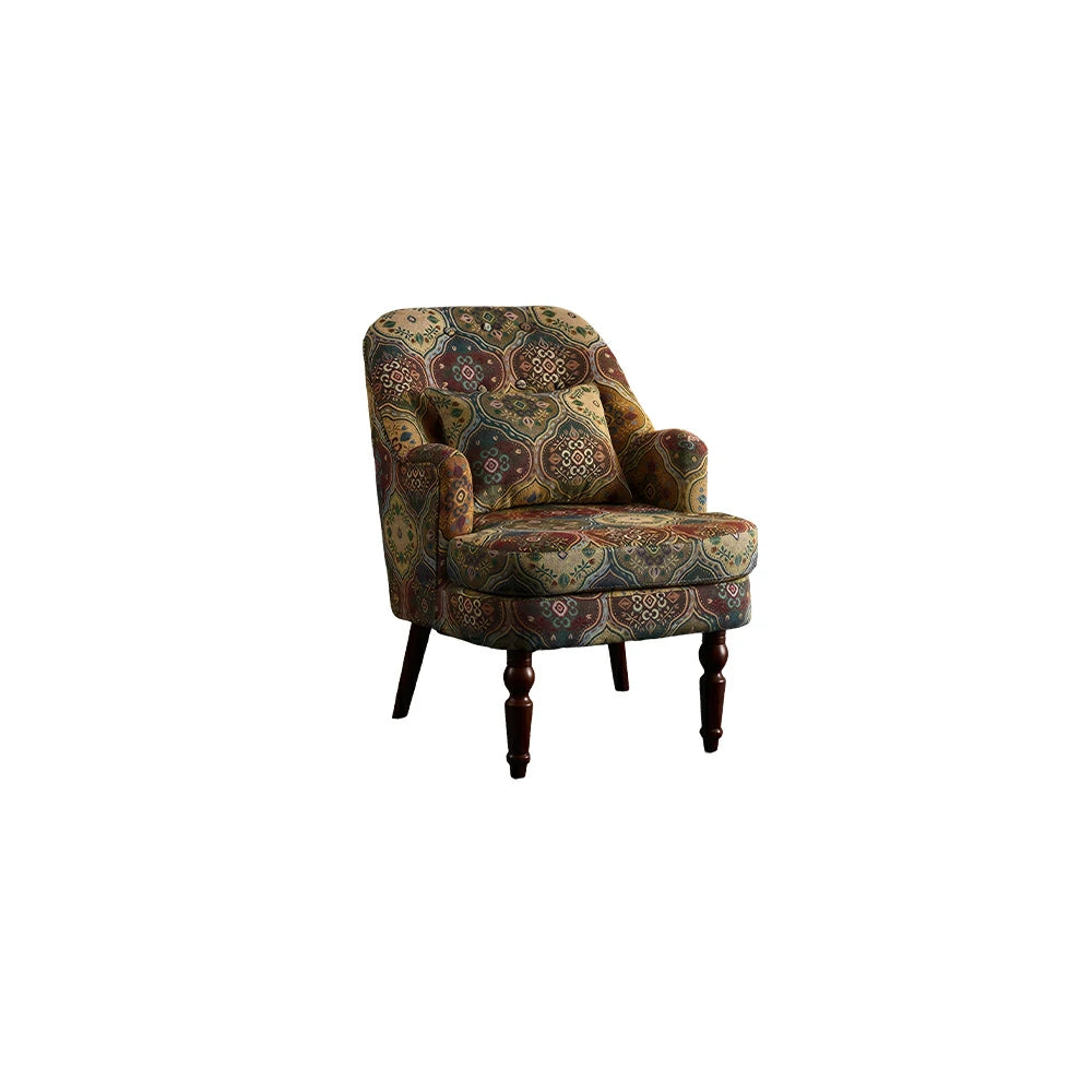 LIVARA Gothic Windowpane Lounge Chair with Vintage Solid Wood Legs for Living Room - Green Pattern