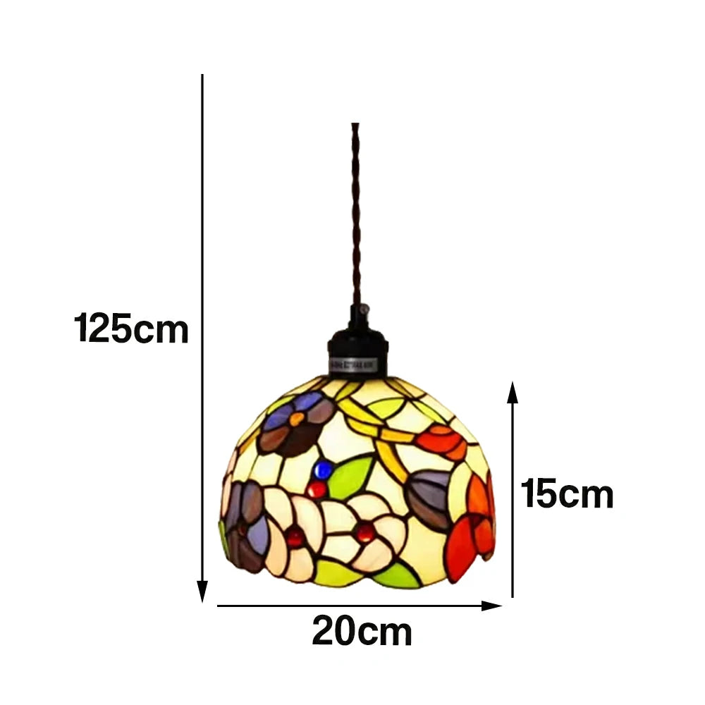 LIVARA Blue Pink Morning Glory Pattern Pendant Light Minimalist Hanging Lamp Floral Shade E27 Ceiling Light for Bedroom Bedside Dining Area