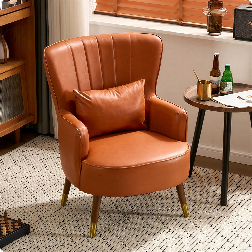 LIVARA Oil Wax Cat-Scratch Leather Accent Chair - Modern Living Room Single Sofa Chair - Dawn Orange