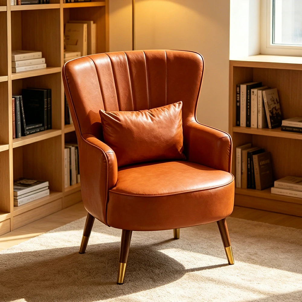 LIVARA Oil Wax Cat-Scratch Leather Accent Chair - Modern Living Room Single Sofa Chair - Dawn Orange