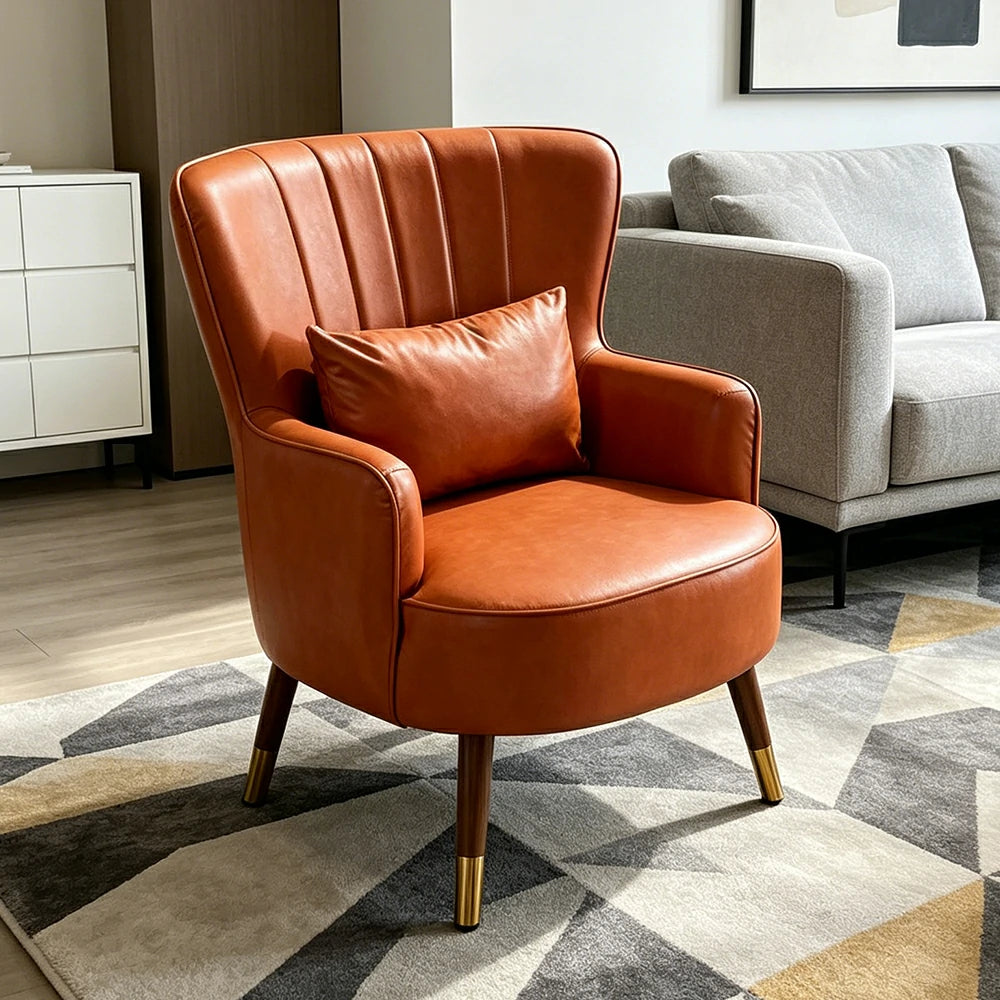 LIVARA Oil Wax Cat-Scratch Leather Accent Chair - Modern Living Room Single Sofa Chair - Dawn Orange