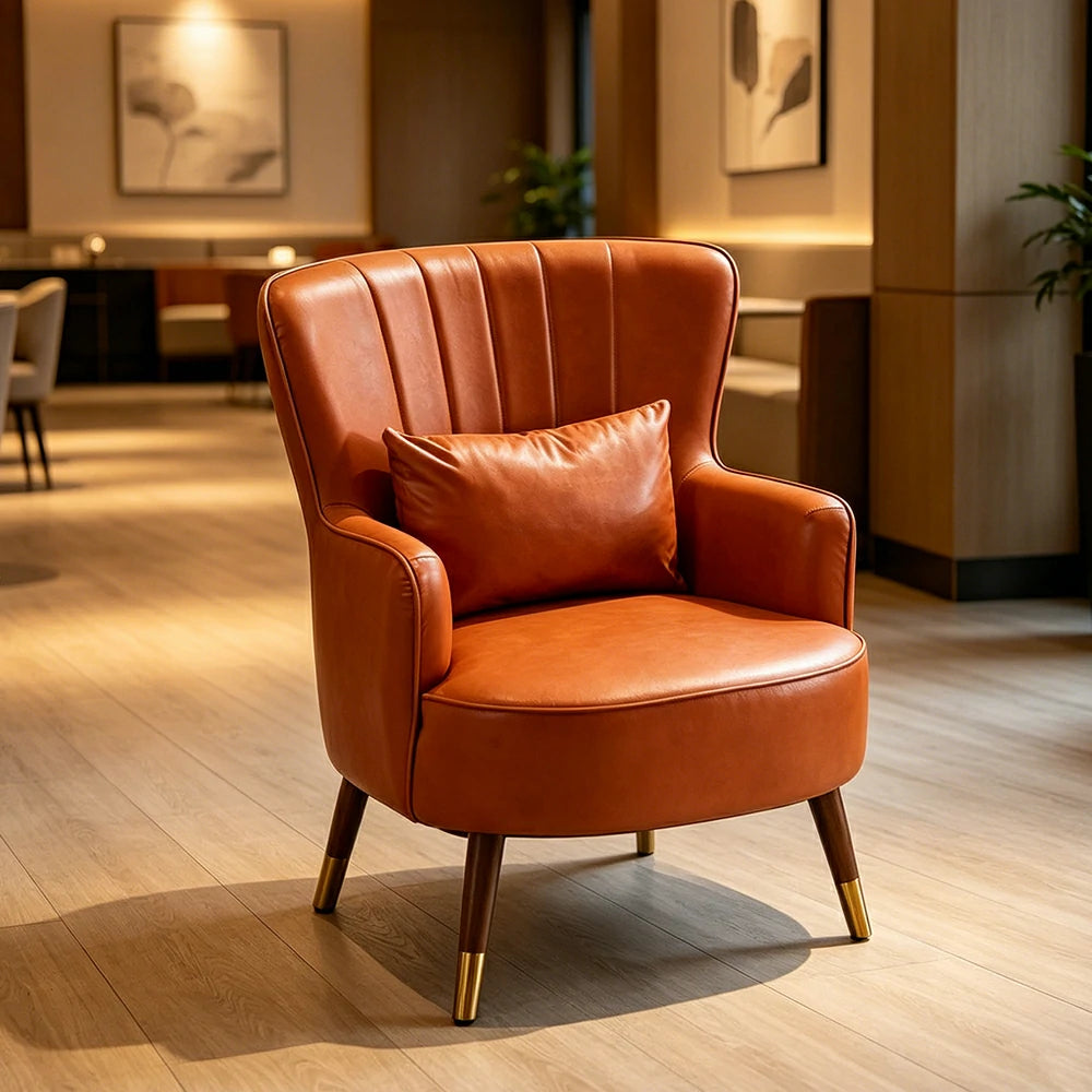 LIVARA Oil Wax Cat-Scratch Leather Accent Chair - Modern Living Room Single Sofa Chair - Dawn Orange